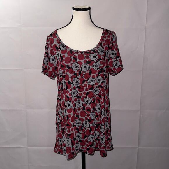 Disney Minnie Mouse Red Gray Polka Dot T-Shirt Women's Size Medium - Picture 1 of 7